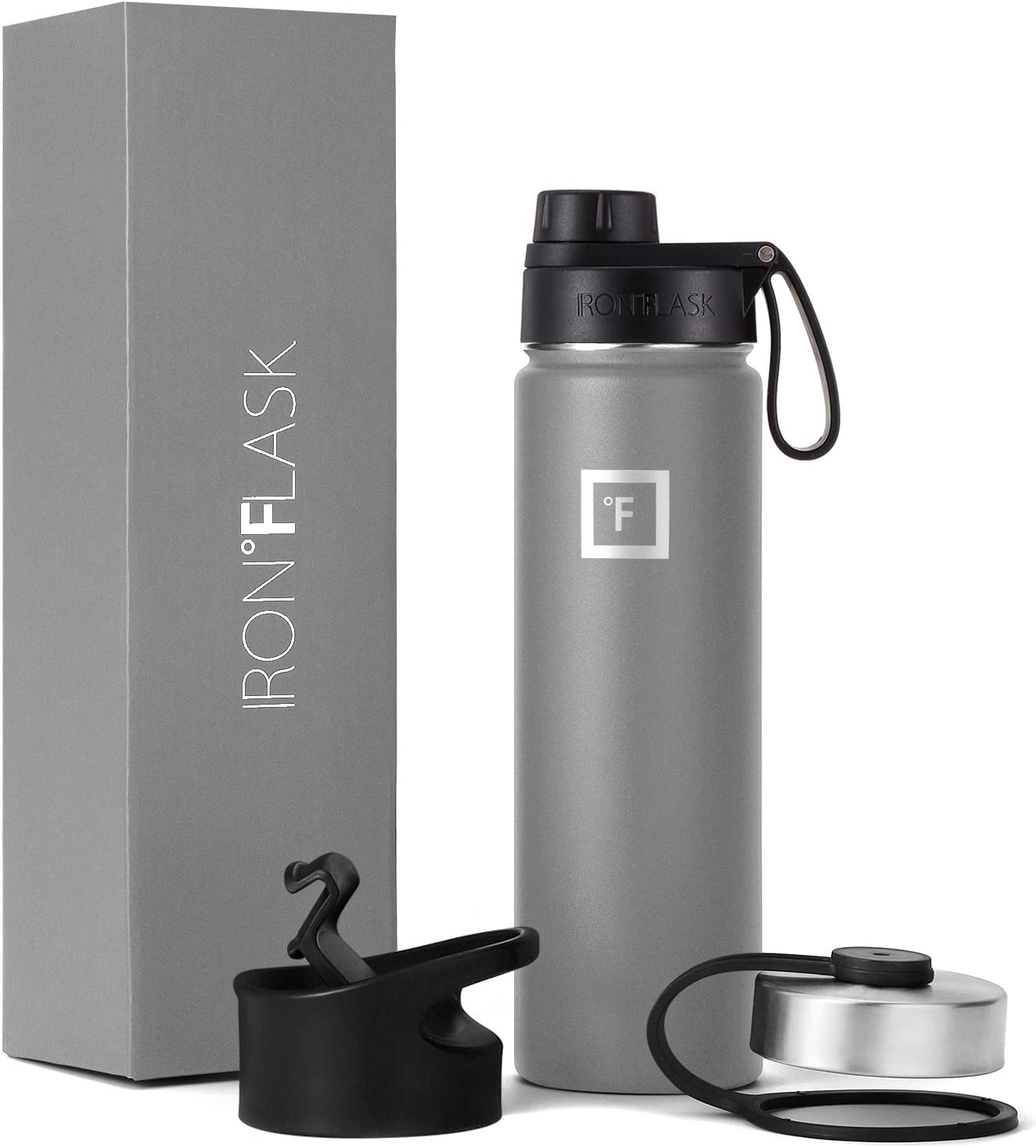 Sports water bottle 22 oz, 3 lids stainless steel,Graphite