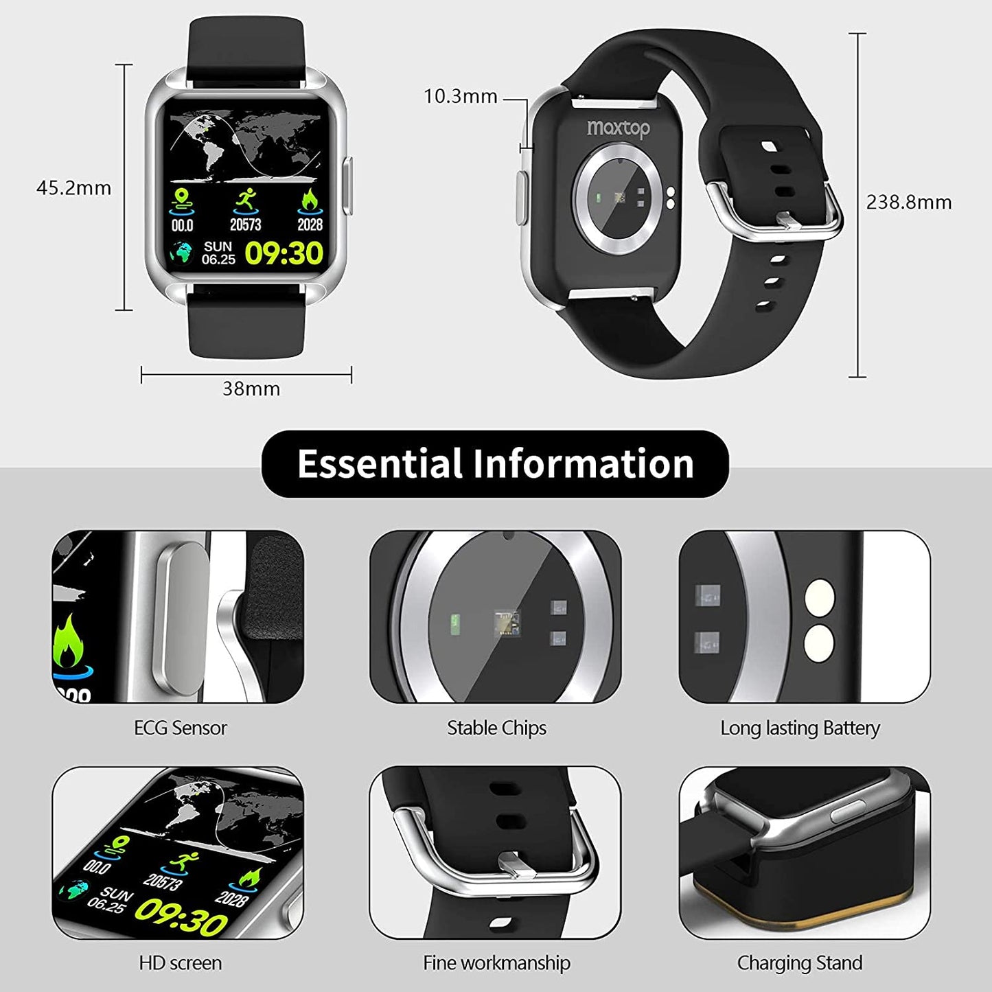 Smart watch compatible with phones (black)