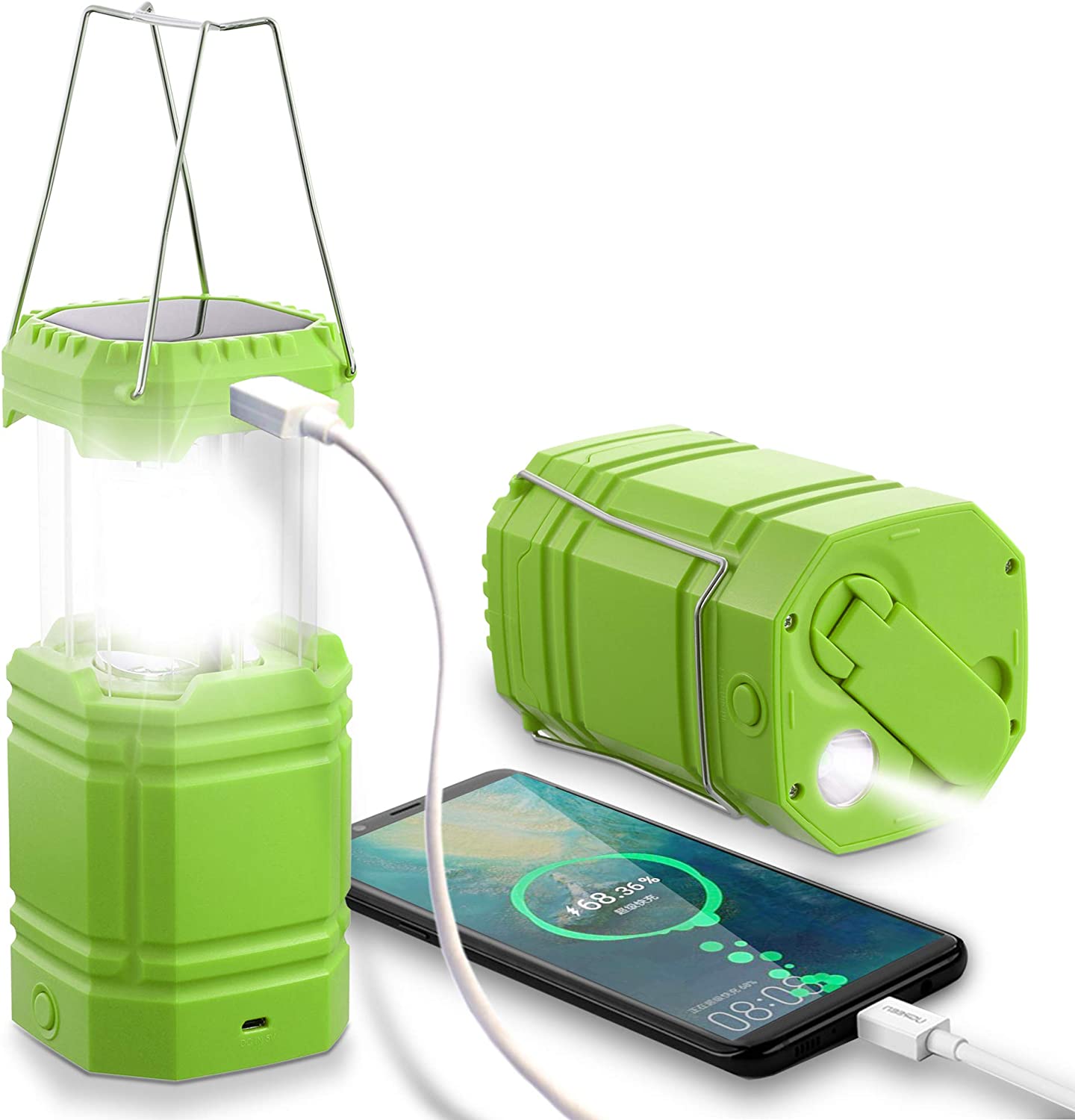 Waterproof rechargeable camping lantern, Green