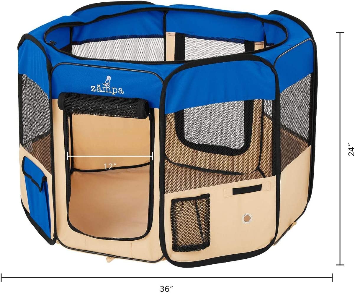 Collapsible Pet Playpen, Waterproof, Blue, 36" x 36" x 24"