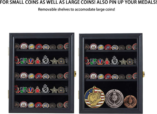 Collectible Coin Display Case, with Acrylic Glass Door (Black)