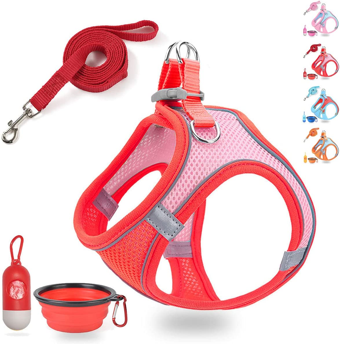 Puppy Harness and Leash Set, XX-Small (1-Pack), Red/Pink