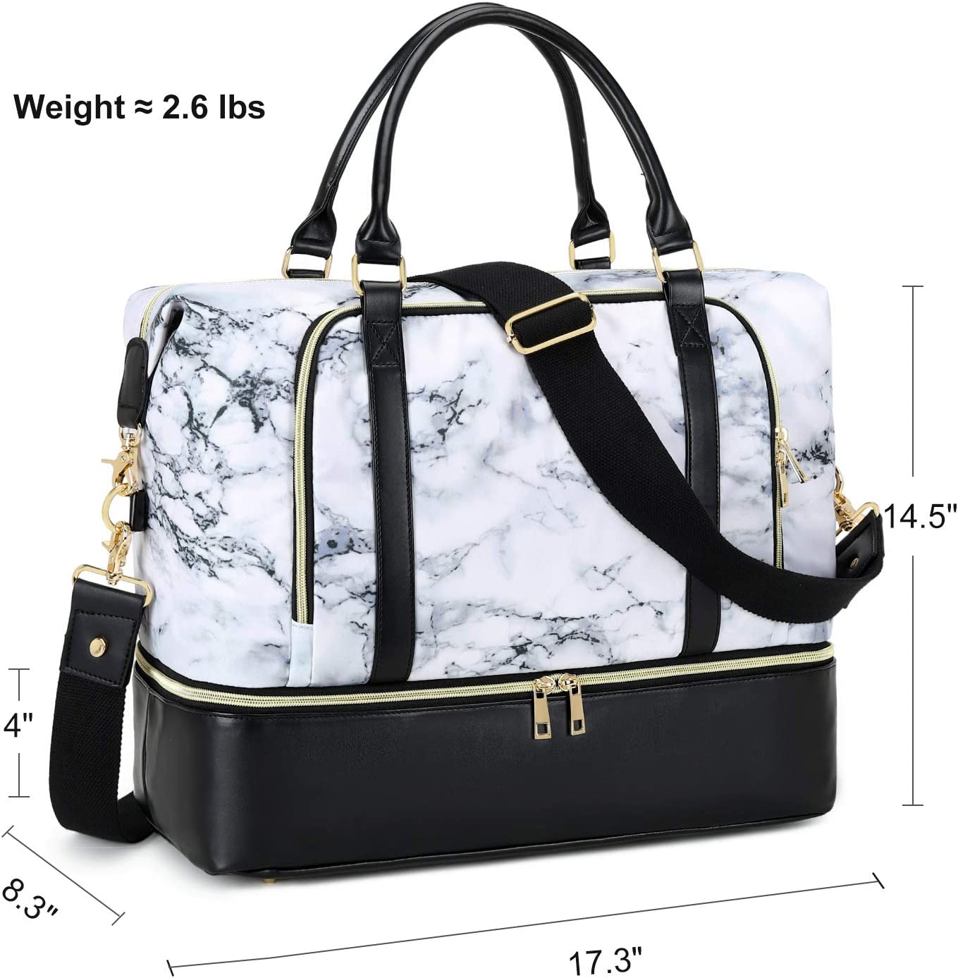 Bag with 15.6" laptop compartment and shoe compartment, marble