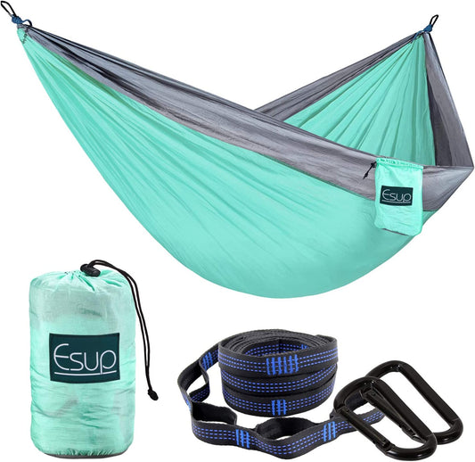 Single & Double Portable Camping Hammock (Green / Gray)