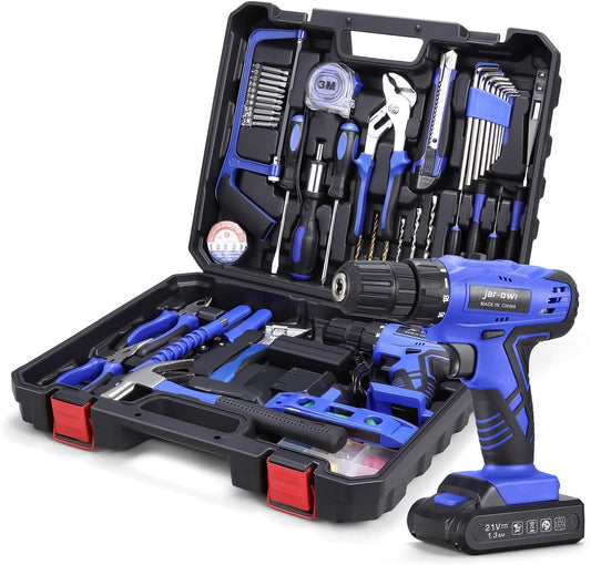 112 Piece Power Tool Combo Kits with Blue Cordless Drill