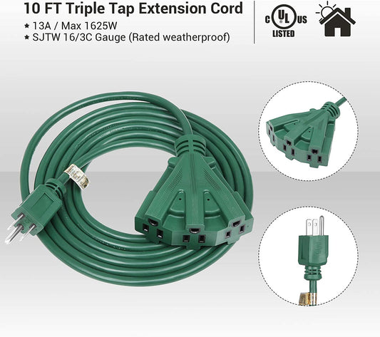 10ft outdoor green extension cord splitter 2-Pack