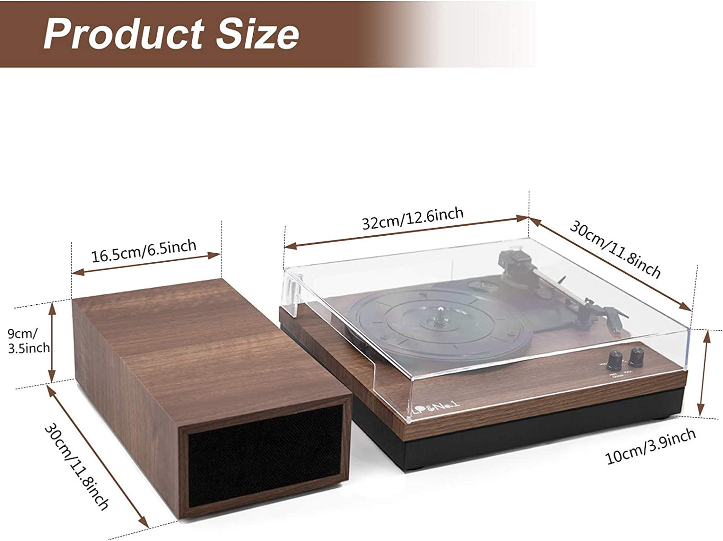 1 Turntable with Bluetooth input and external speakers, Red Wood