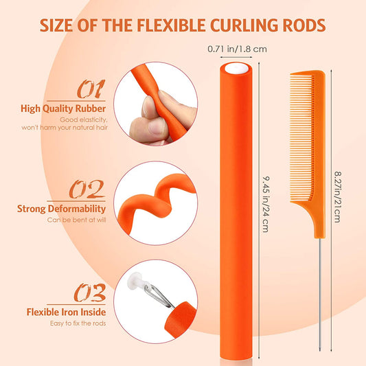 30 x Flexible Twist Foam Hair Curling Rods color:orange