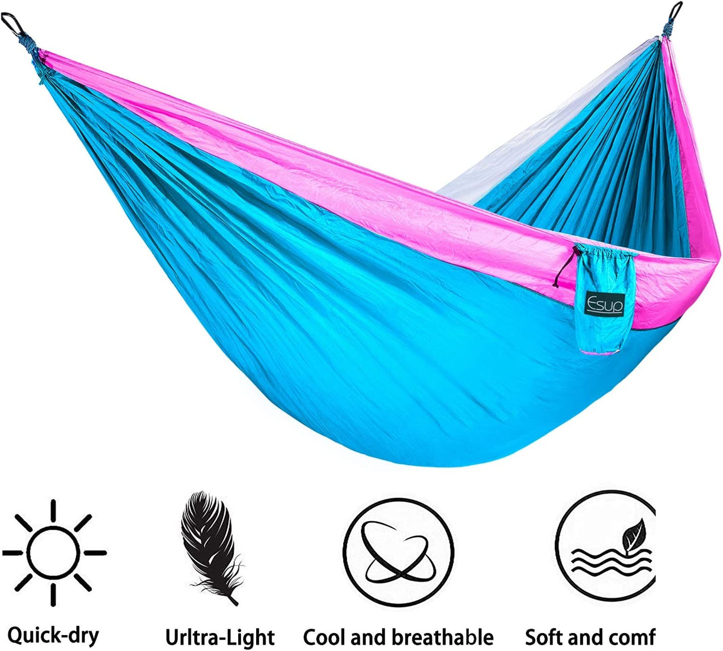 Single & Double Portable Camping Hammock (Lake Blue Pink White)