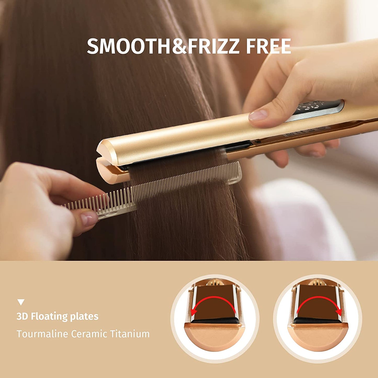 2-in-1 hair straightener and curler, 15S fast heating, LCD 290-450 ℉