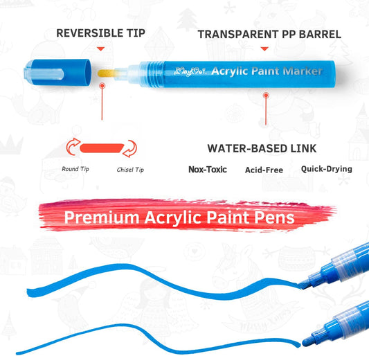 Acrylic Paint Pens Reversible Tip - 24 Colors