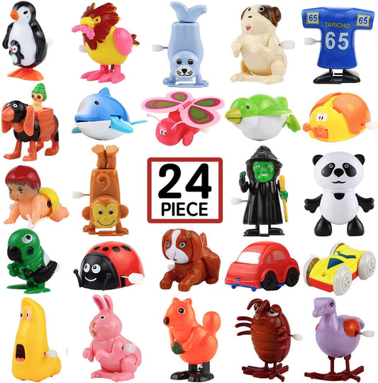 Pack of 24 assorted mini wind-up toys for prizes or souvenirs