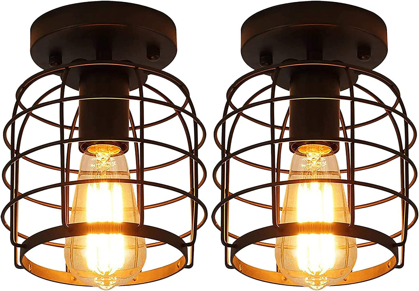 Vintage Industrial Semi-Flush Mount Ceiling Light (2 Pack)