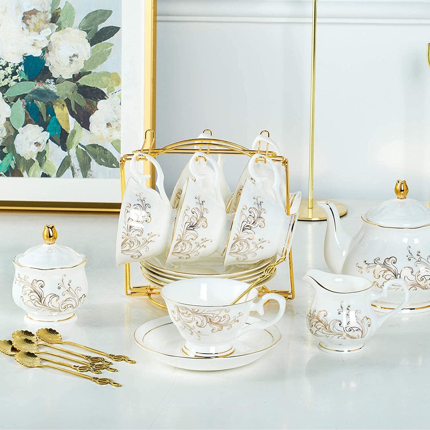 22-Piece Porcelain Tea Sets (Phoenix with Gold Rim)