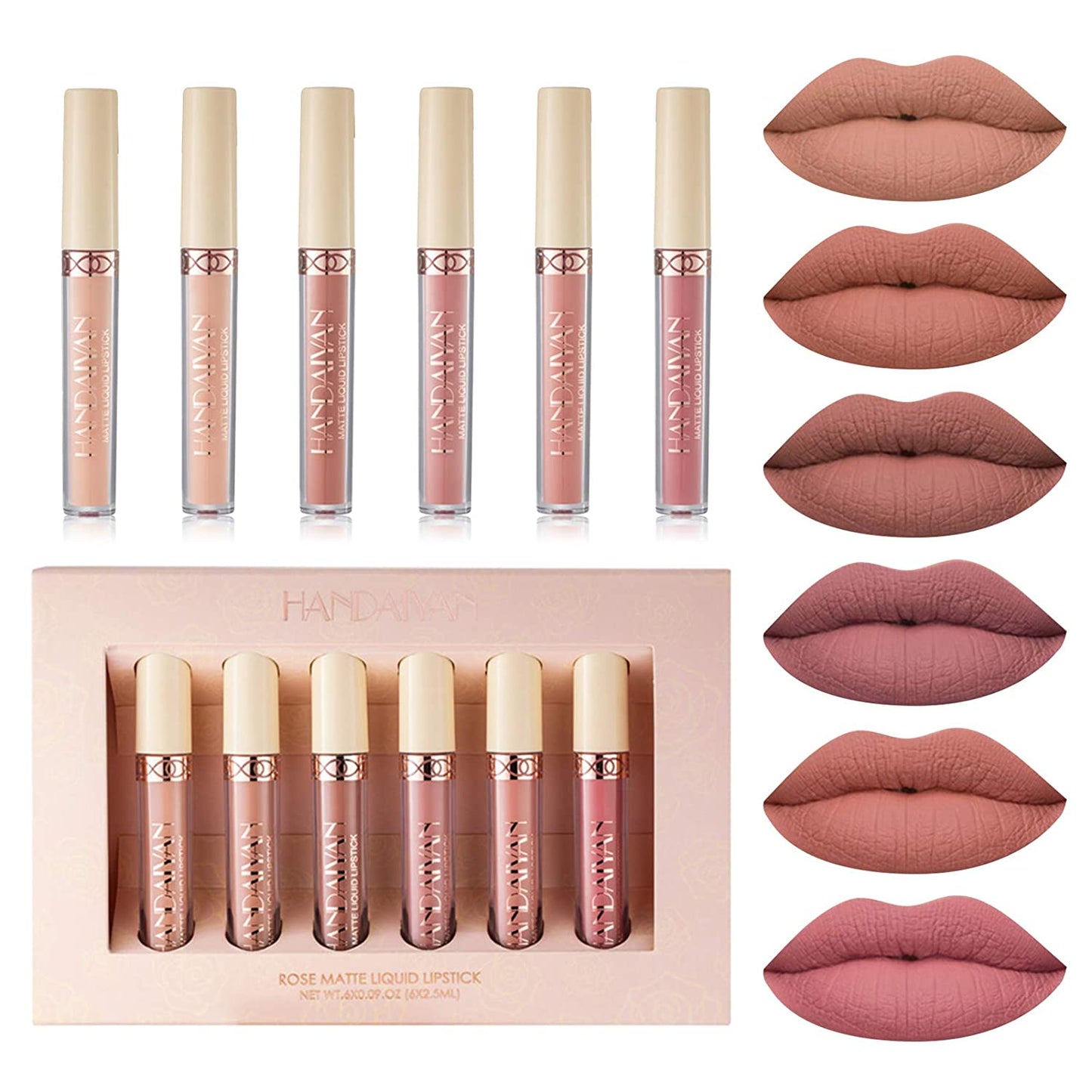 Set of 6 matte liquid lipsticks, long lasting