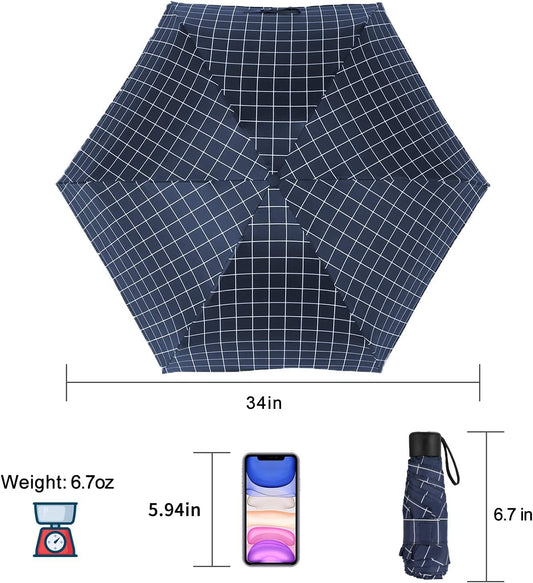 Mini Travel Umbrella with Case, Color: Blue Lattice, 34"