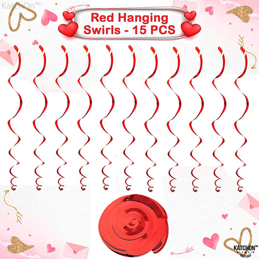 Red Glitter Heart Hanging Swirls 30 Pack