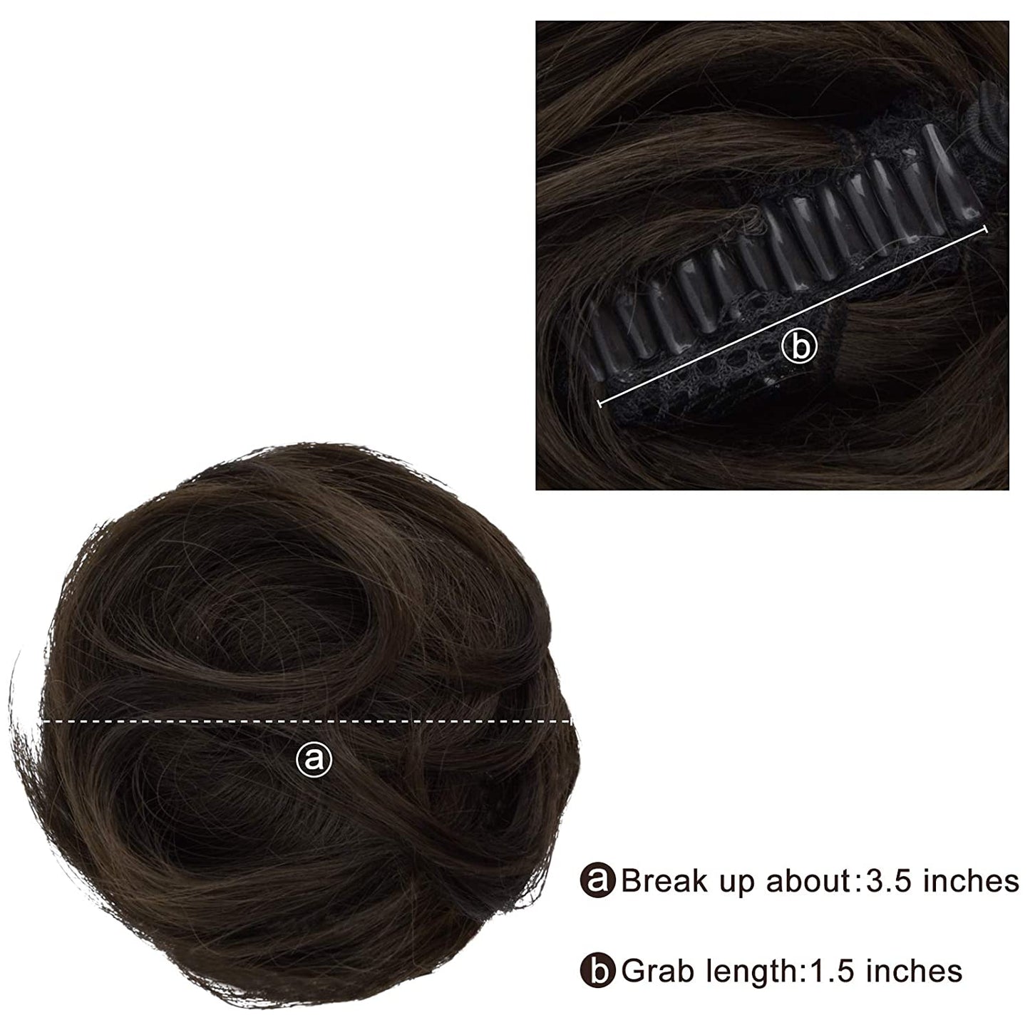 2 medium ash brown curly wavy hair bun extensions, 3.5" Wavy