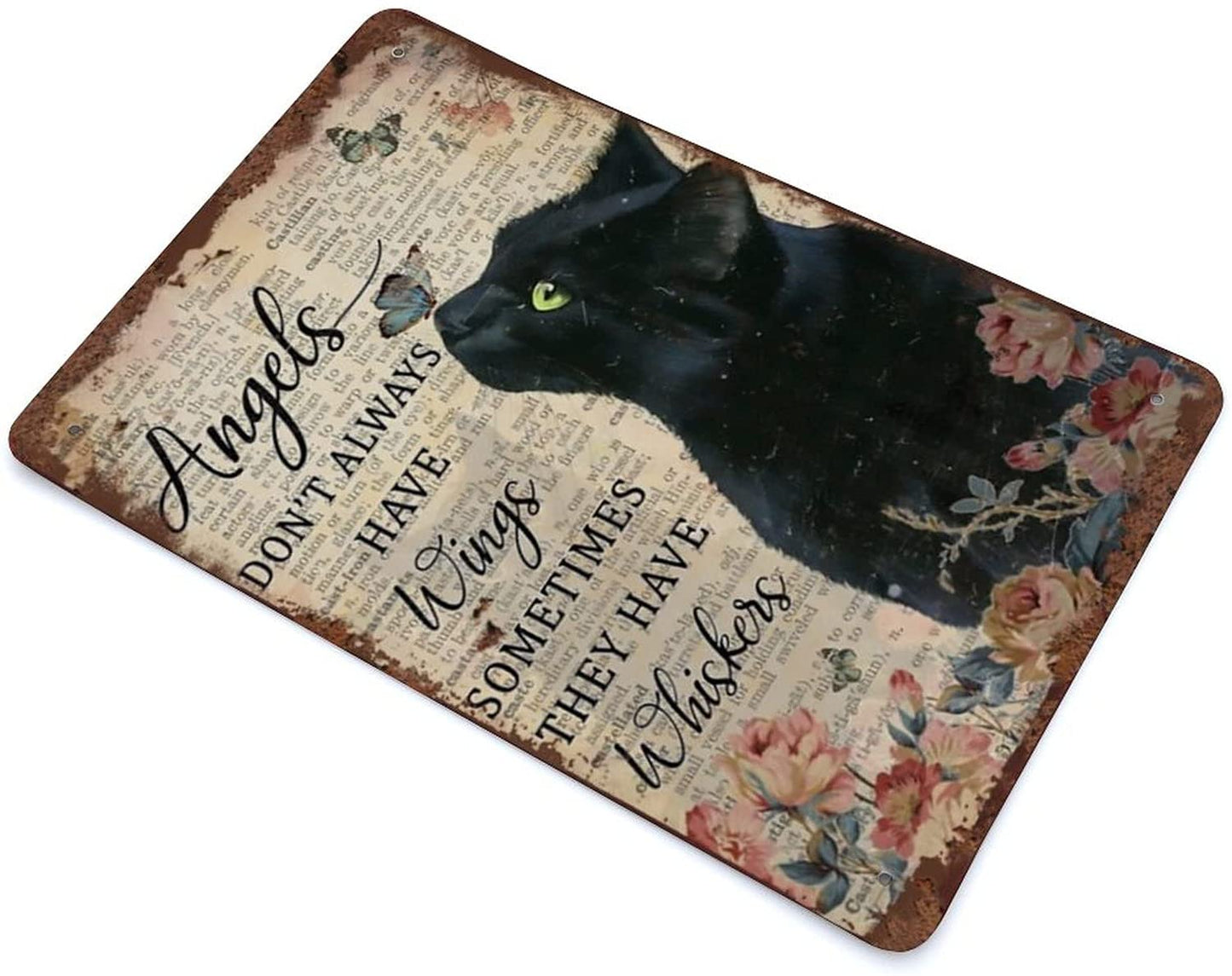 Black Cat Floral Vintage Tin Sign,Tin Sign 4.12" x 8"inch