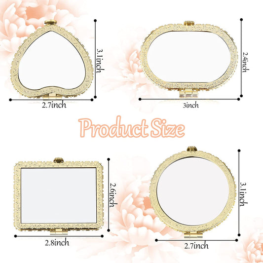 Portable compact mirror for bag, Color: Gold Edge, Retro Pattern