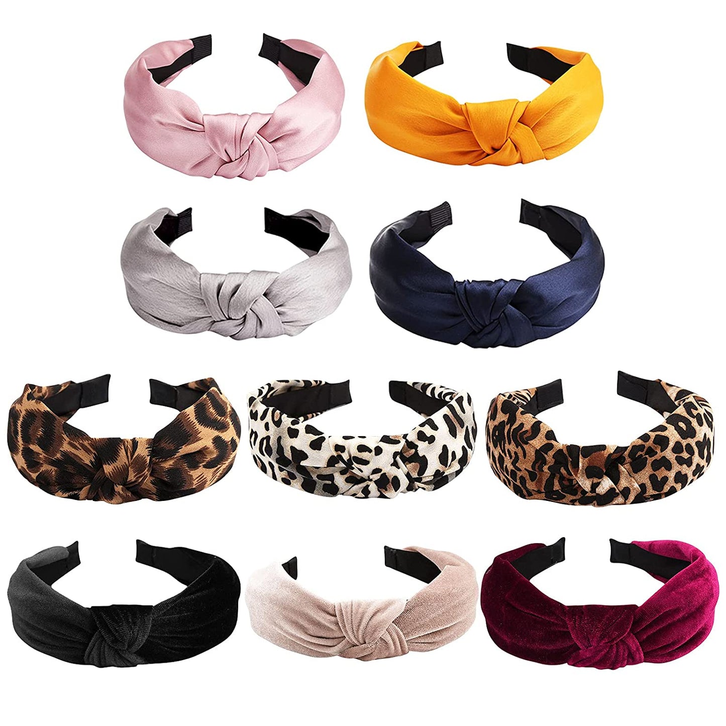 10 knotted turban headbands with leopard and cheetah top knot,