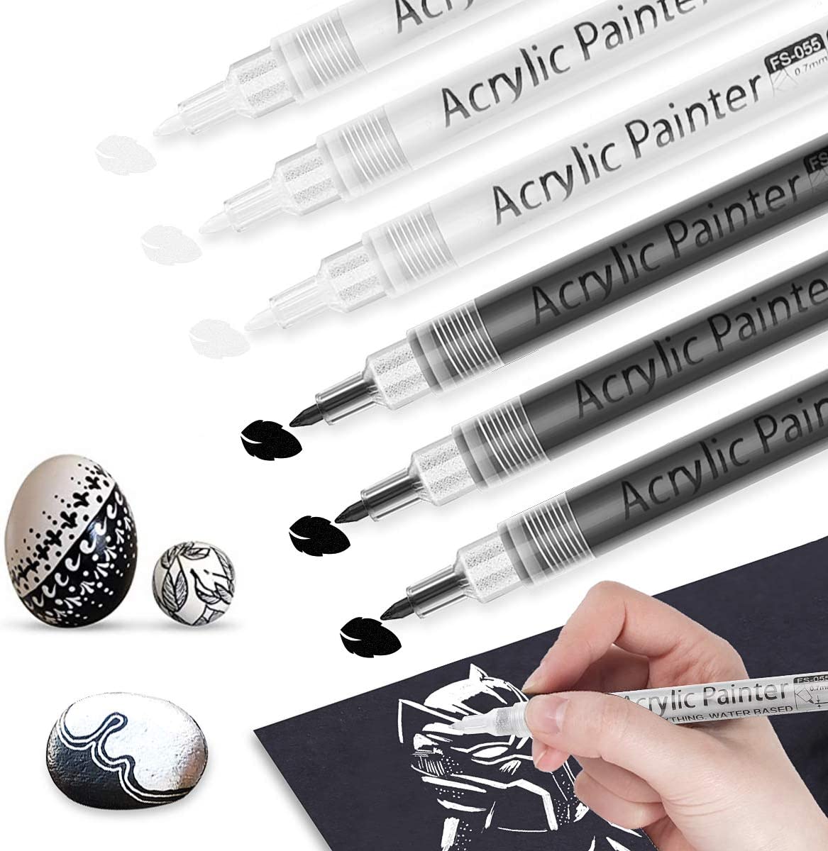 Acrylic Paint Pens, 0.7mm Fine Tip (color:White & Black)