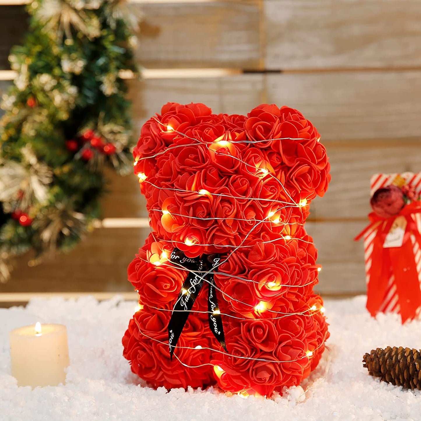 Bear made of roses for valentine's day, Red