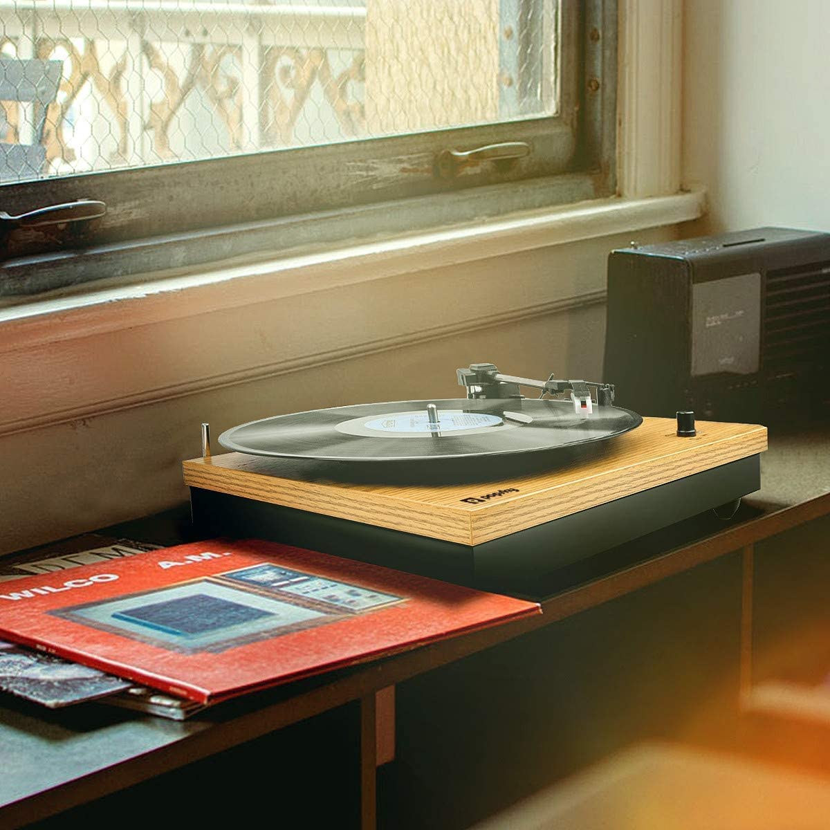 3-Speed Bluetooth Turntable, Natural Wood