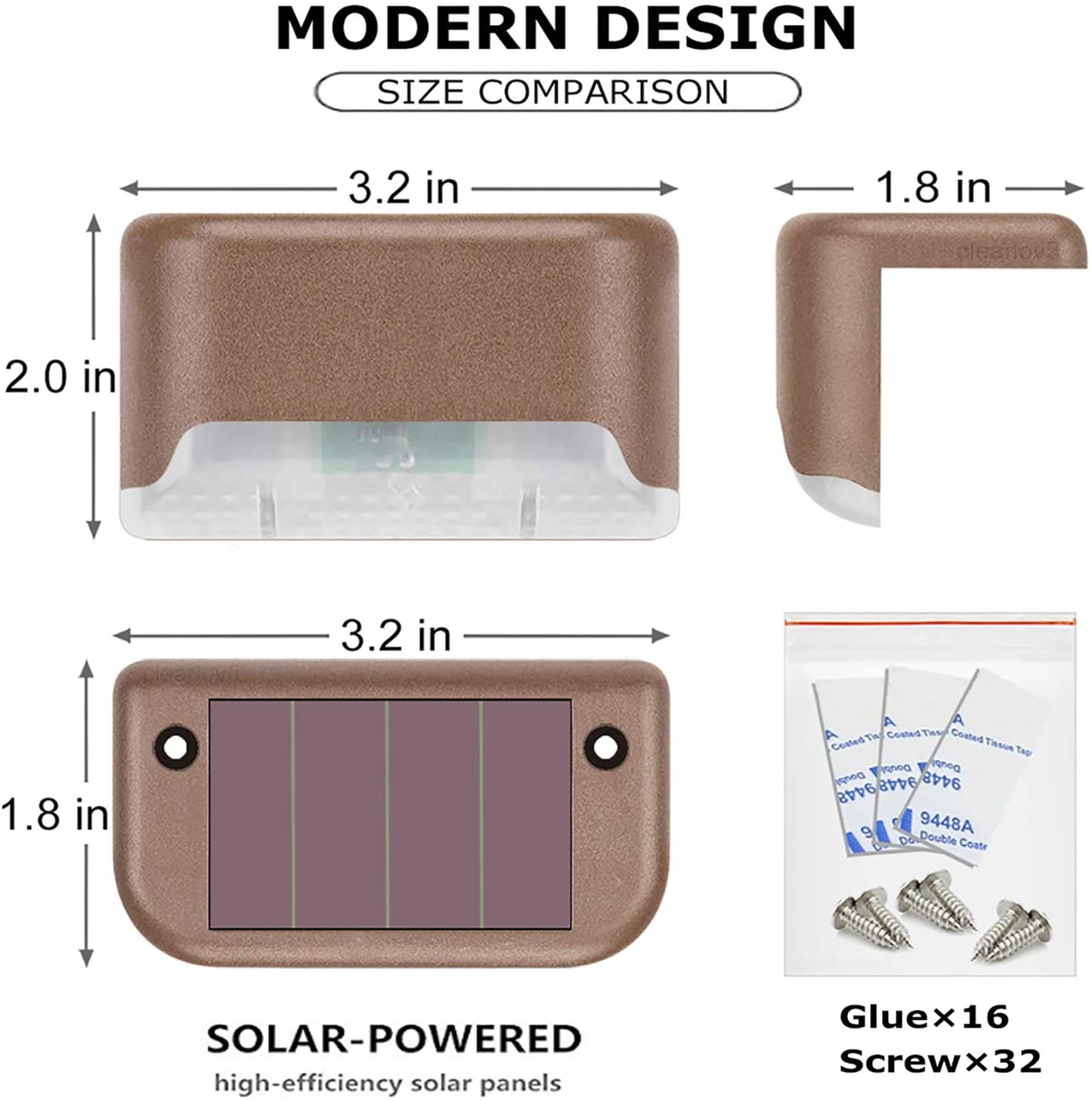 16 Pack Waterproof Solar LED Step Light, Warm White