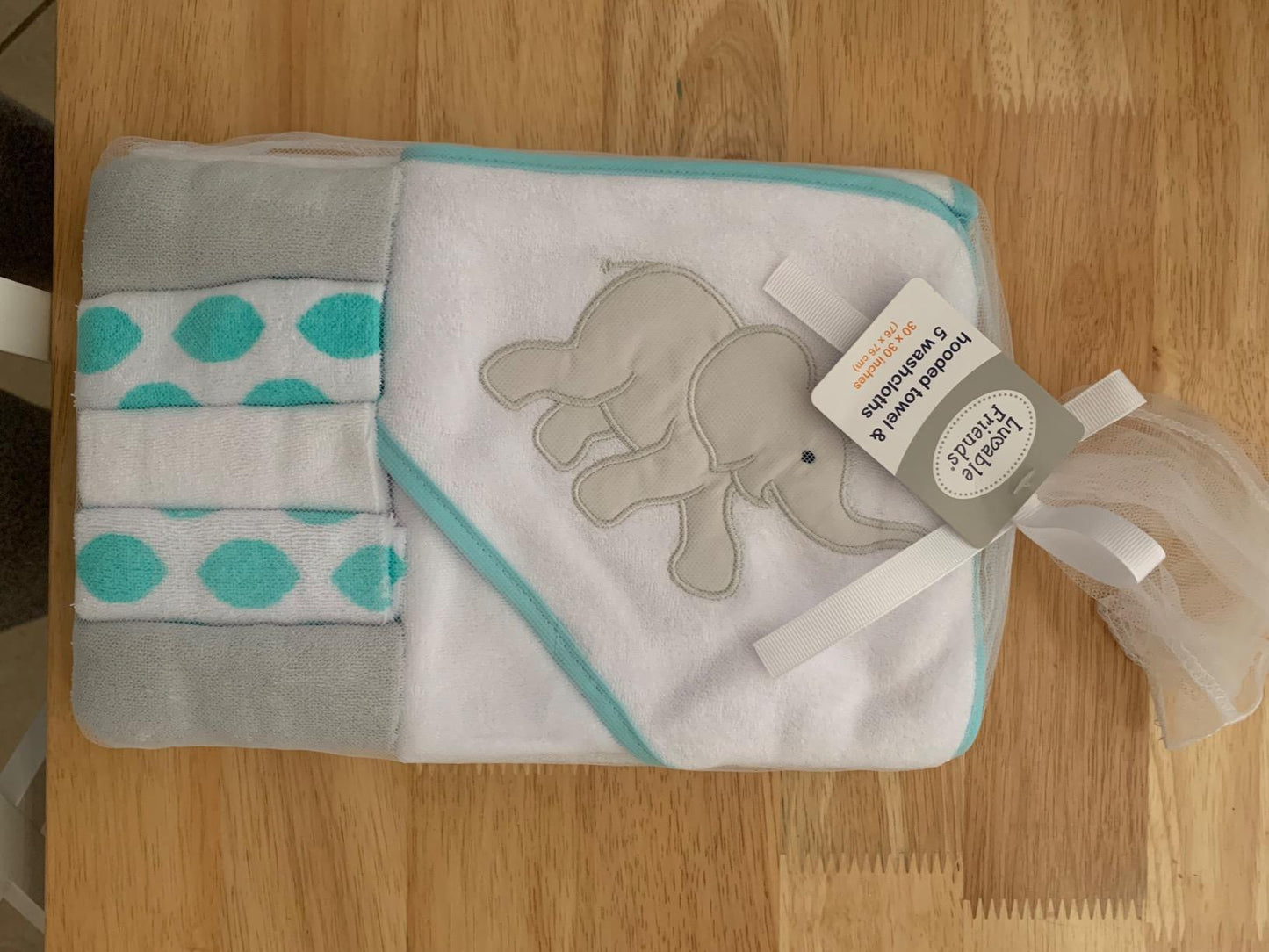 Unisex Baby Hooded Towel - 5 Mini Towels (Elephant Ikat)