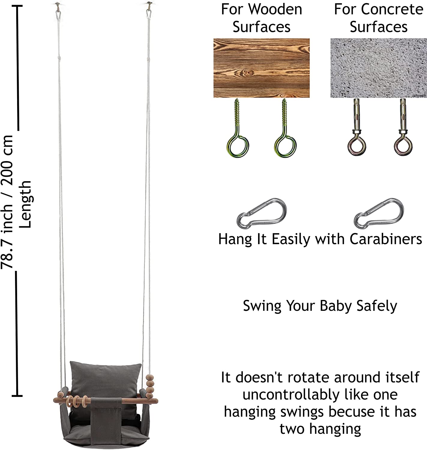 Canvas baby swing, color: dark gray