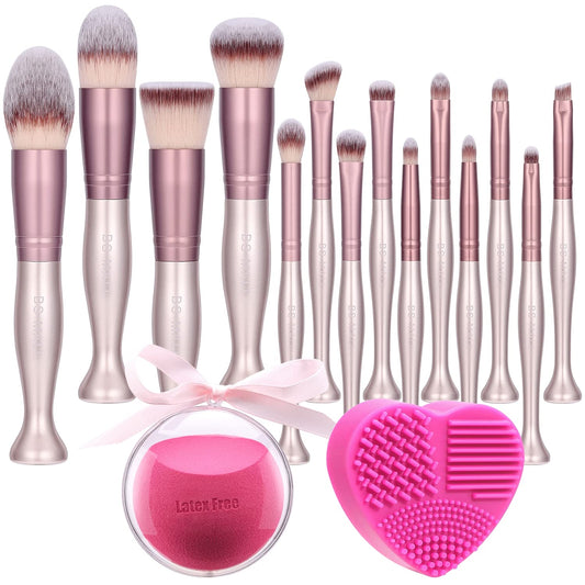 14-piece brush set, with makeup sponge and cleanser