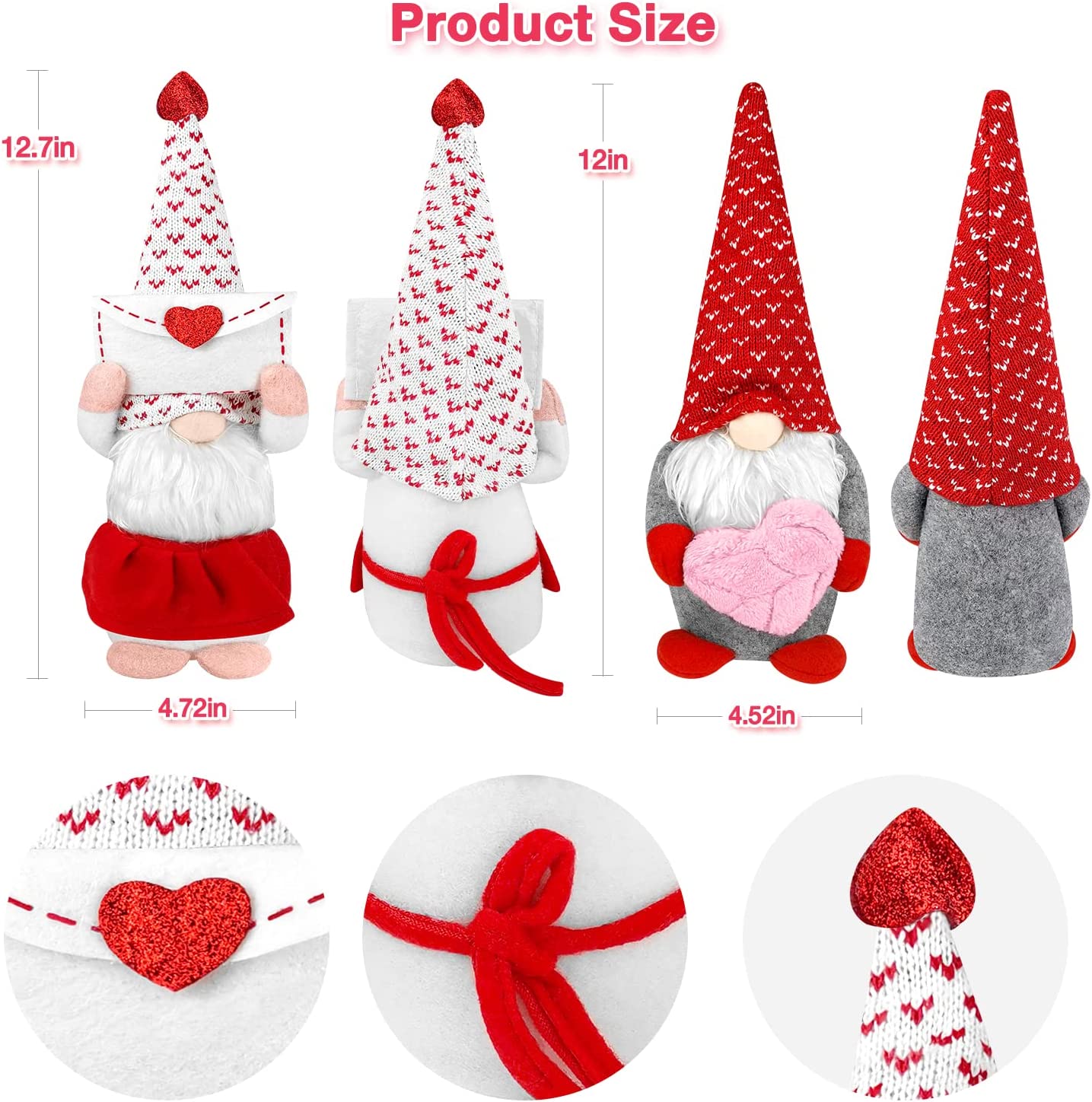 2 Pieces Valentine's Day Gnome Plush Ornaments