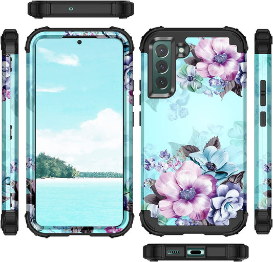 Case, three-layer flower design, shock resistant, Blue Flower