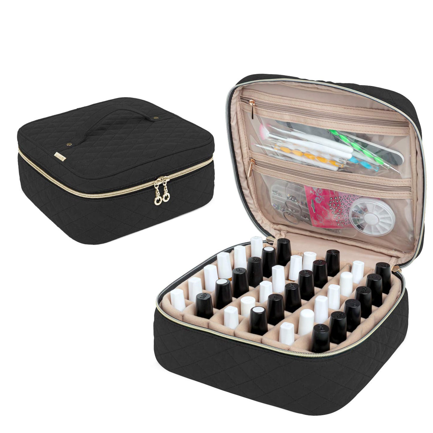 Nail polish bag holds 36 bottles (15ml/0.5fl.oz) Patented design