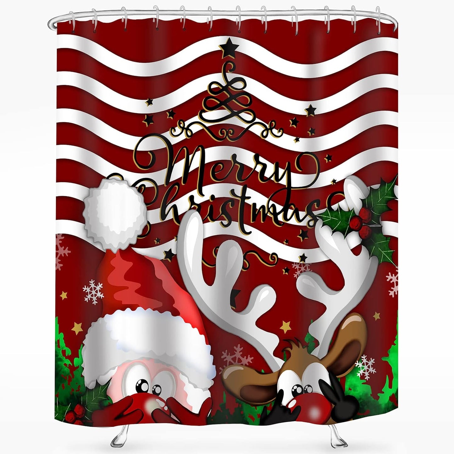 Merry Christmas Red Reindeer Santa Claus Shower Curtain 72x72"