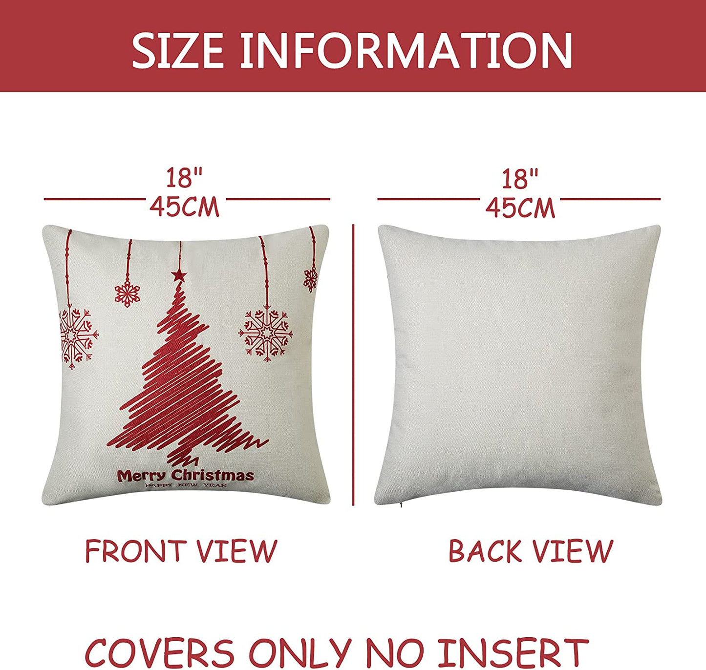 4 Christmas pillowcases, 18x18 inches, Christmas Red