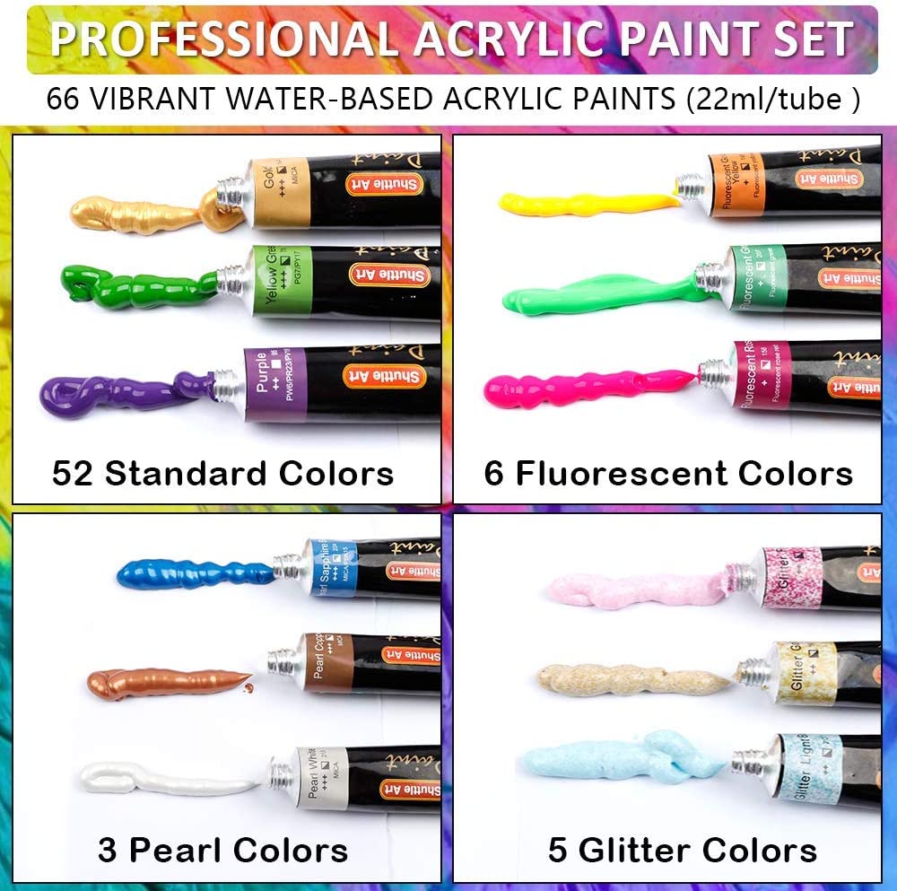 Acrylic paint set with 22 colors and 3 brushes