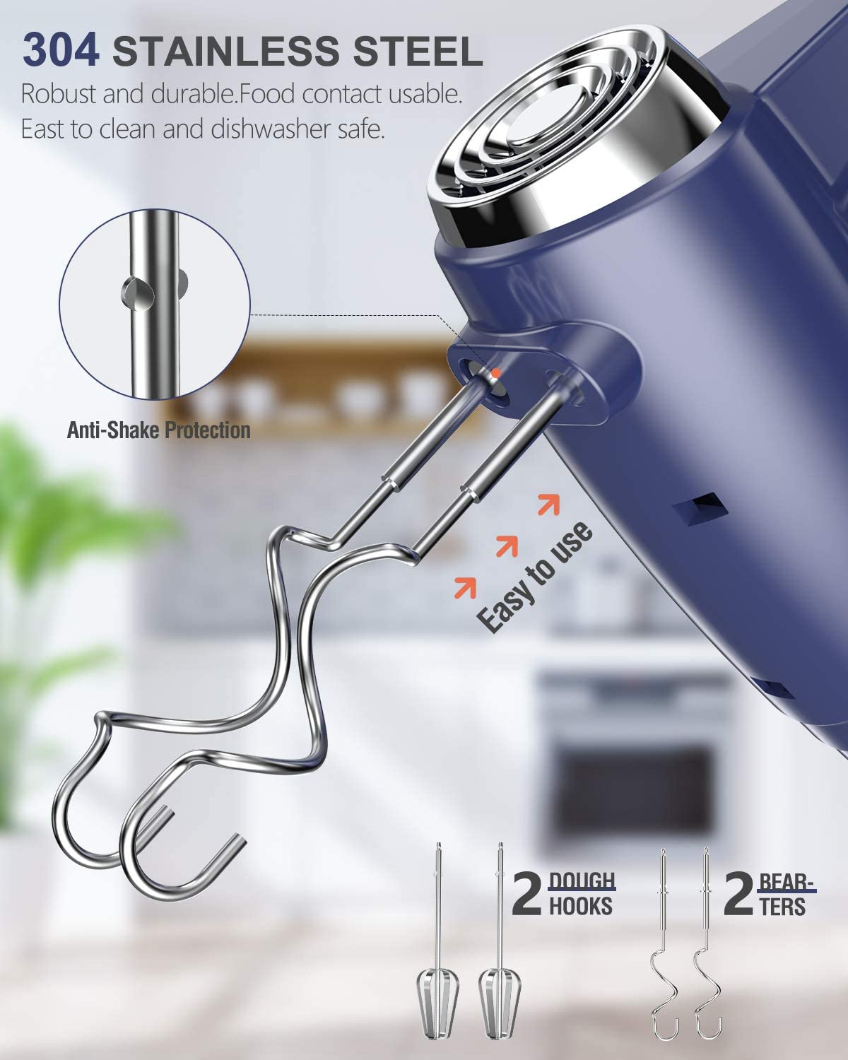 Hand Mixer Electric, (Blue), 7.87 x 3.15 x 6.69 inches