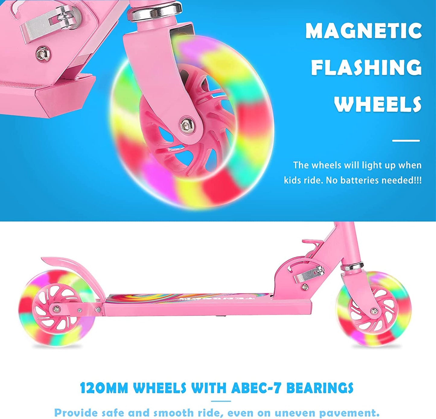 2-wheel illuminated scooter, easy to fold (color, pink)