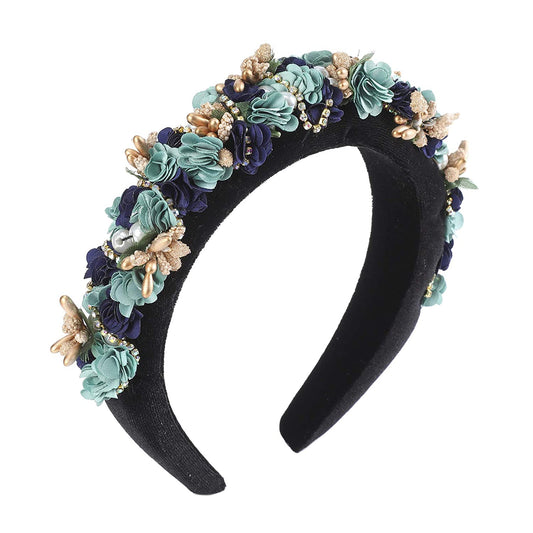 Bohemian baroque headband with rhinestones, velvet, (Flower #2)