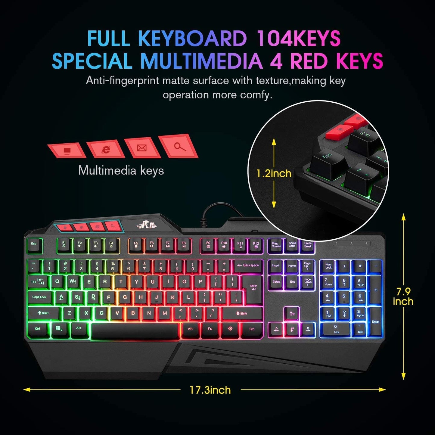 Multi Color Rainbow LED Backlit USB Wired Gaming Keyboard