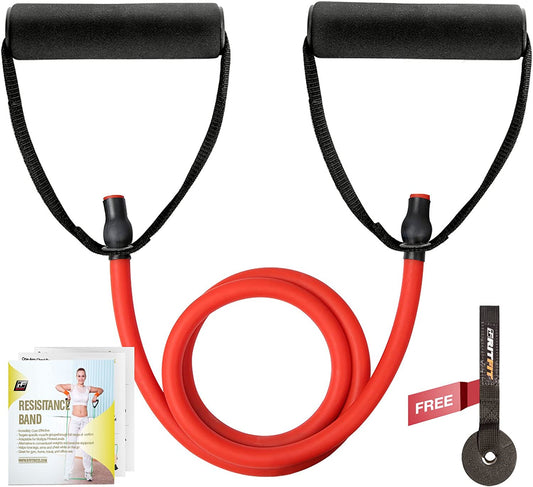 Single Resistance Exercise Band with Handles (Red/45-50 lbs)