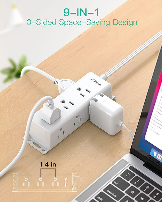 Electrical multi-socket with 9 spaced outlets, 5Ft Extension Cord