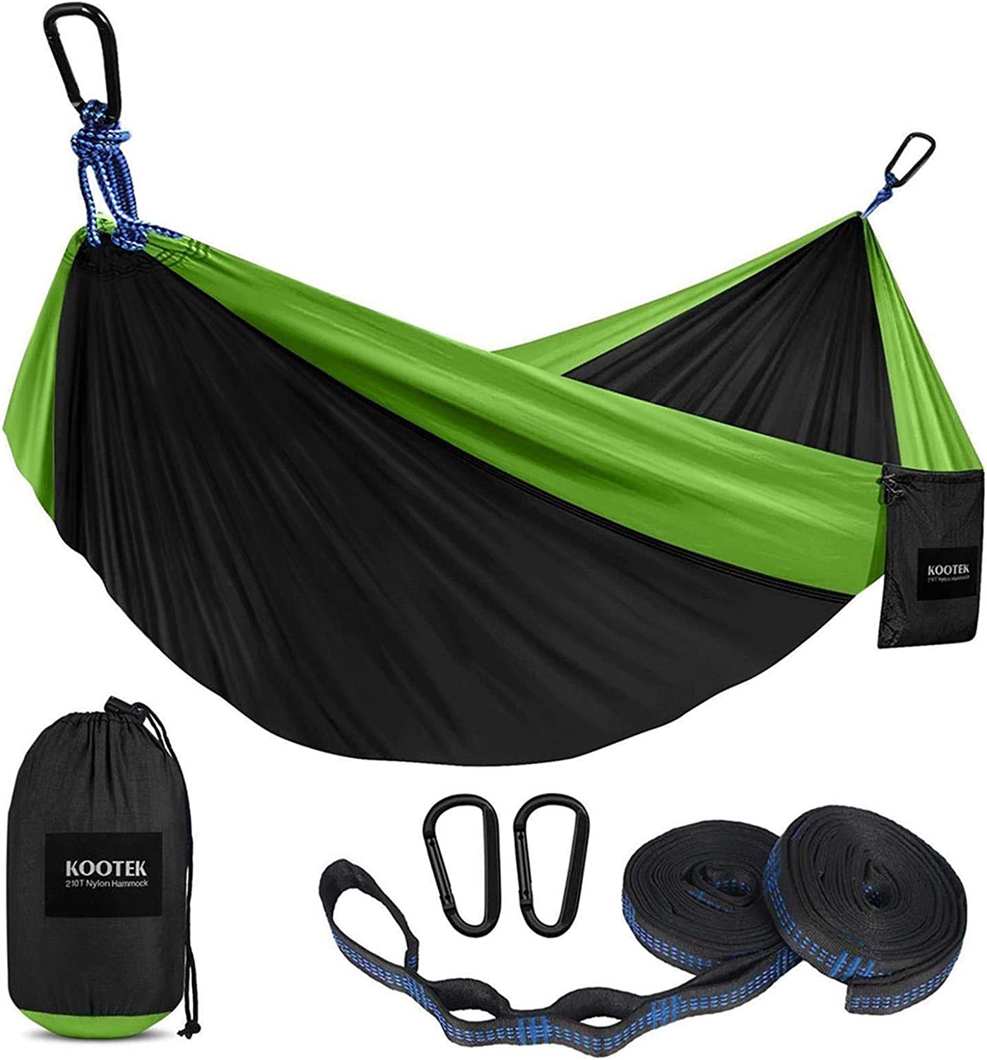 Portable camping hammock with 2 straps, Green & Black