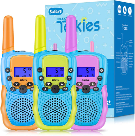 3-Pack Outdoor Walkie Talkies, 3KM Range, 22 Channels, Blue