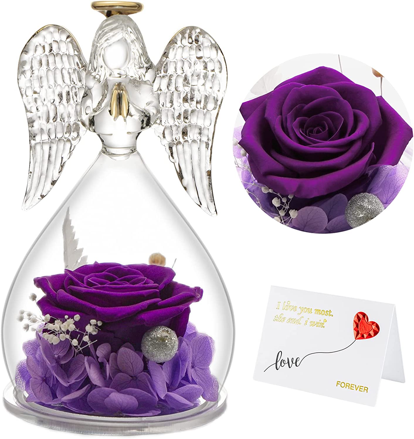 Angel Figurines with Real Rose for Valentine's Day (Purple)