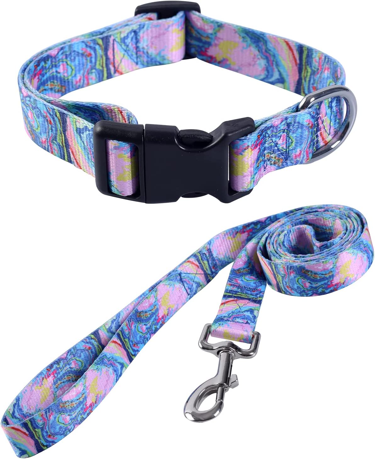 Set of 2 Pet Collars and Fun Leash, Size m, Tie Dye