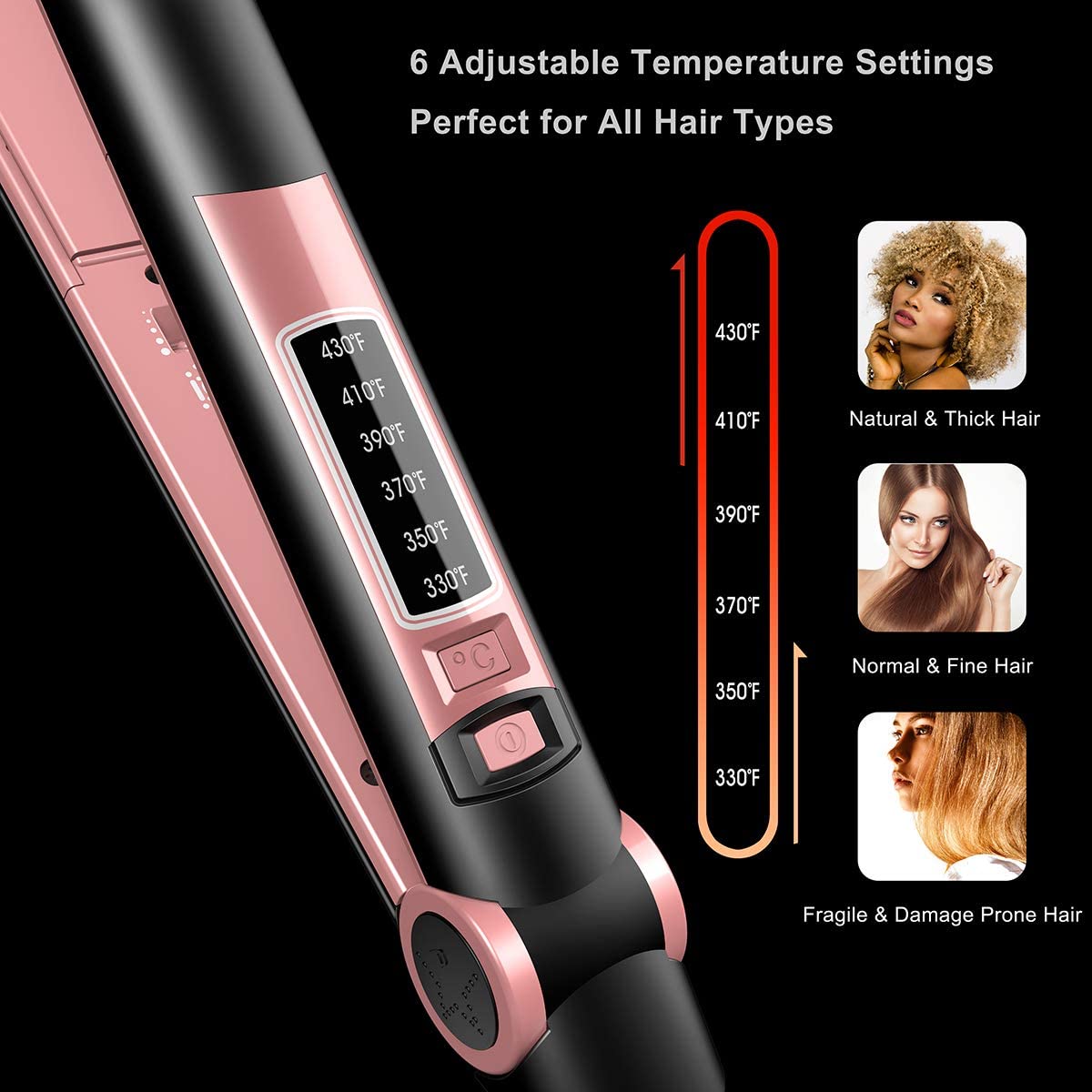 1 Inch 430 ℉ Silk Hair Straightener, Pink and Black