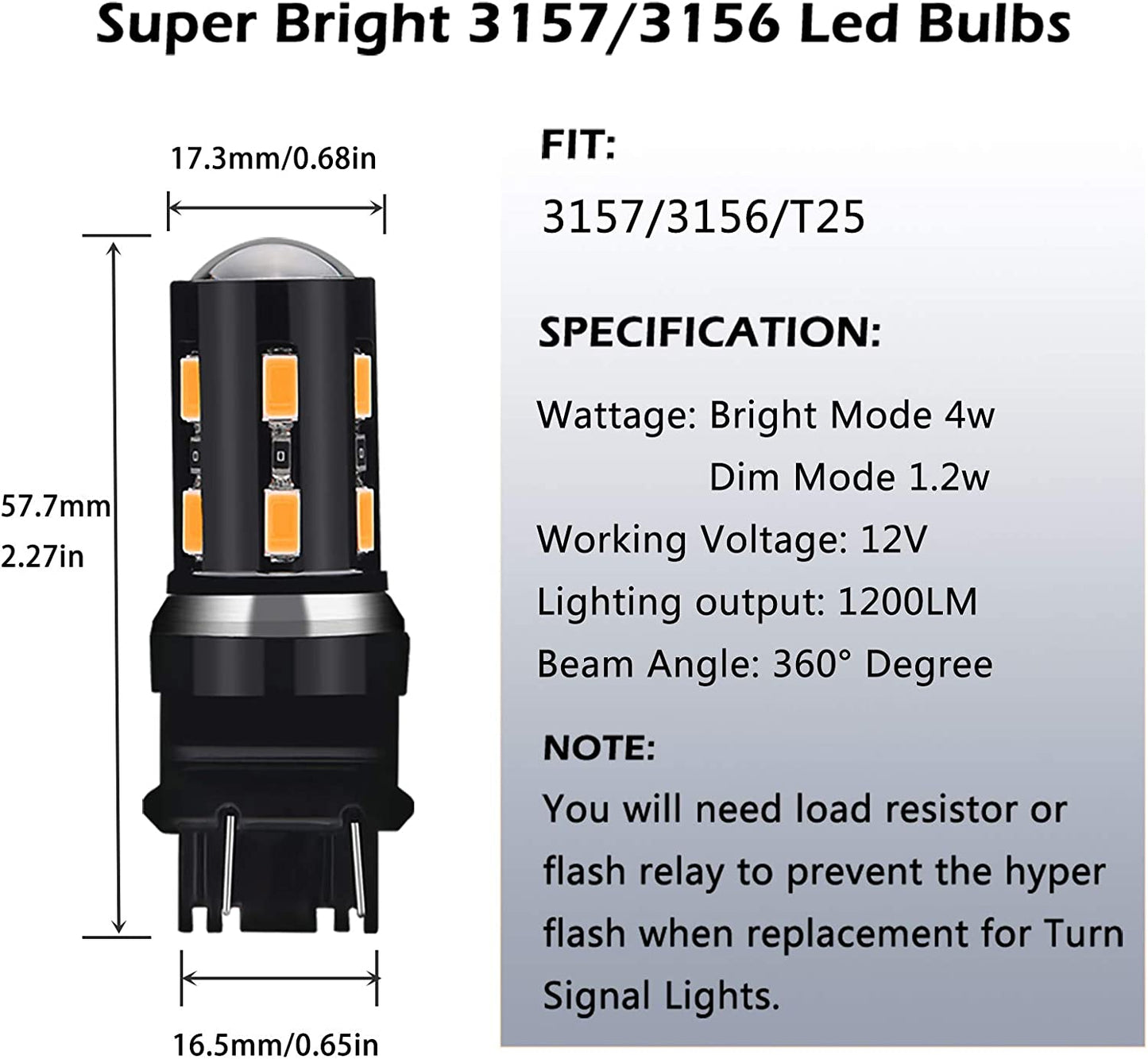 4PCS High Power LED Bulb, Color: Amber Yellow